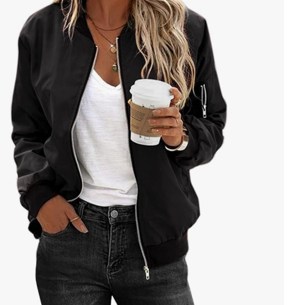 Zeagoo Women's Bomber Jacket  Zip Up Outerwear Windbreaker with Pockets
